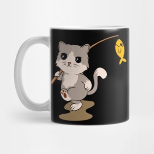 Feline Fisher: Cat with Fishing Rod and a Catch - Adventurous Tee for Cat Lovers Mug